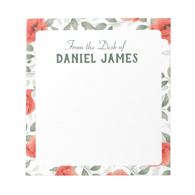 Red Poppy Flowers Personalized Notepad (Front)