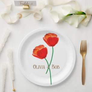 Red Poppy Flowers Personalized Paper Plate