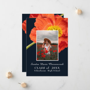 Red Poppy Flowers Photo Frame Modern Graduation Announcement