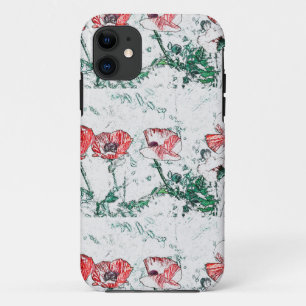 Red Poppy Flowers Poppies Sketch iPhone 11 Case