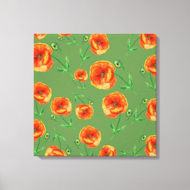 Red Poppy Flowers Stretched Canvas Print (Front)