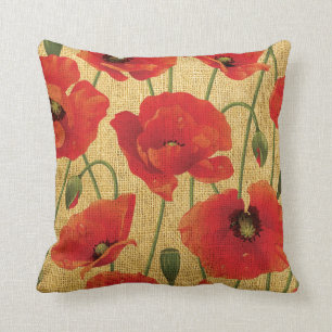 Red Poppy Flowers Throw Pillow