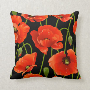 Red Poppy Flowers Throw Pillow