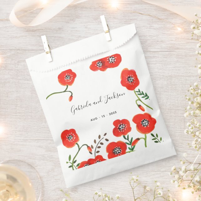 Red Poppy Flowers wedding Favour Bag (Clipped)