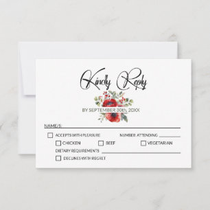 Red Poppy Flowers Wedding RSVP Card