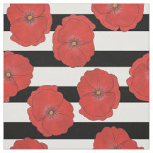 Red Poppy Flowers with Black and White Stripes