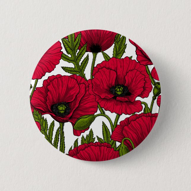 Red Poppy garden 2 2 Inch Round Button (Front)