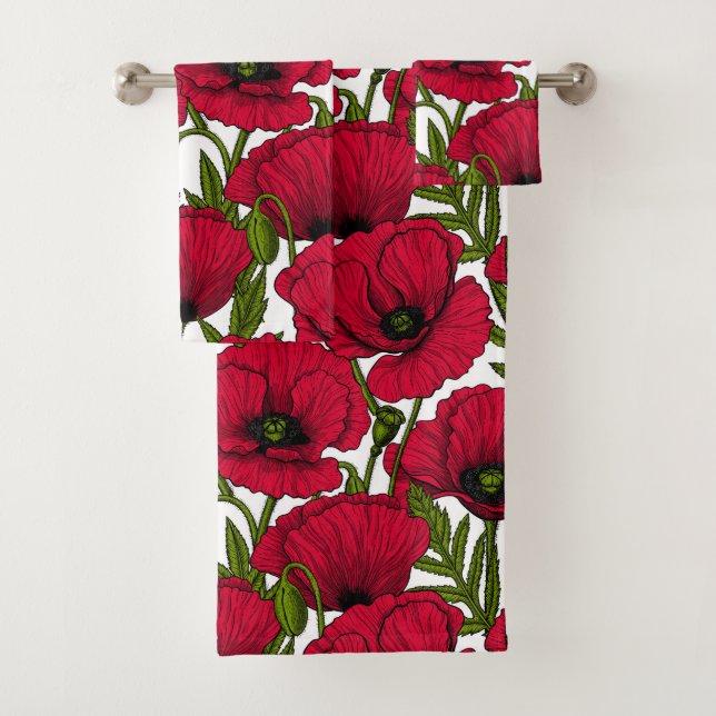 Red Poppy garden 2 Bath Towel Set (Insitu)