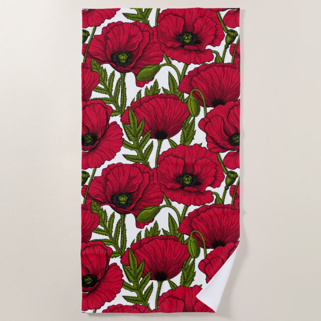 Red Poppy garden 2 Beach Towel (Front)