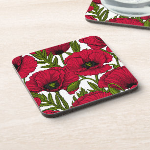Red Poppy garden 2 Coaster