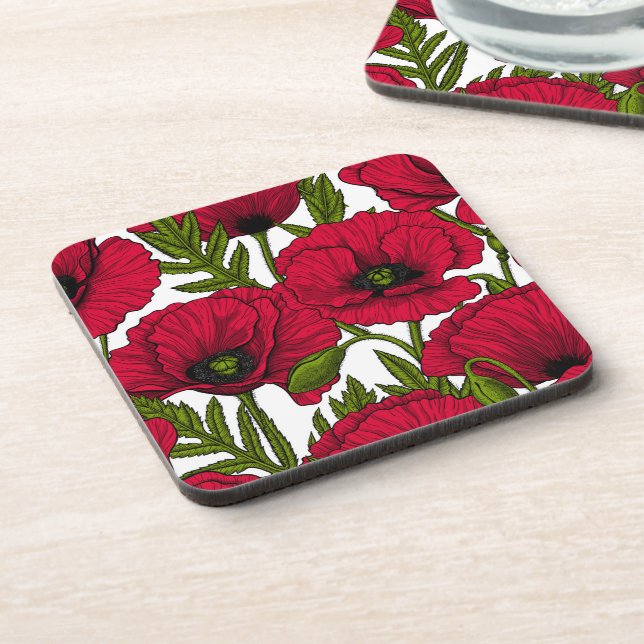 Red Poppy garden 2 Coaster (Left Side)