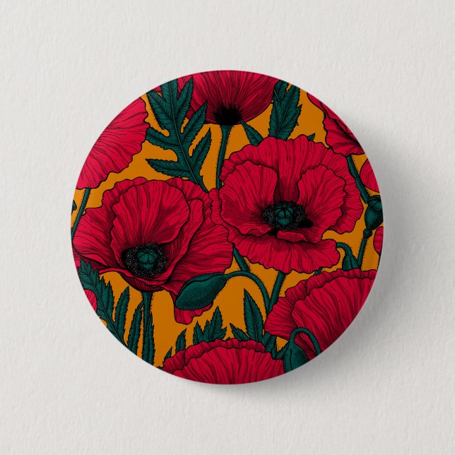 Red poppy garden 2 inch round button (Front)