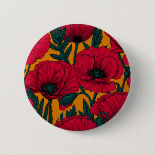 Red poppy garden 2 inch round button