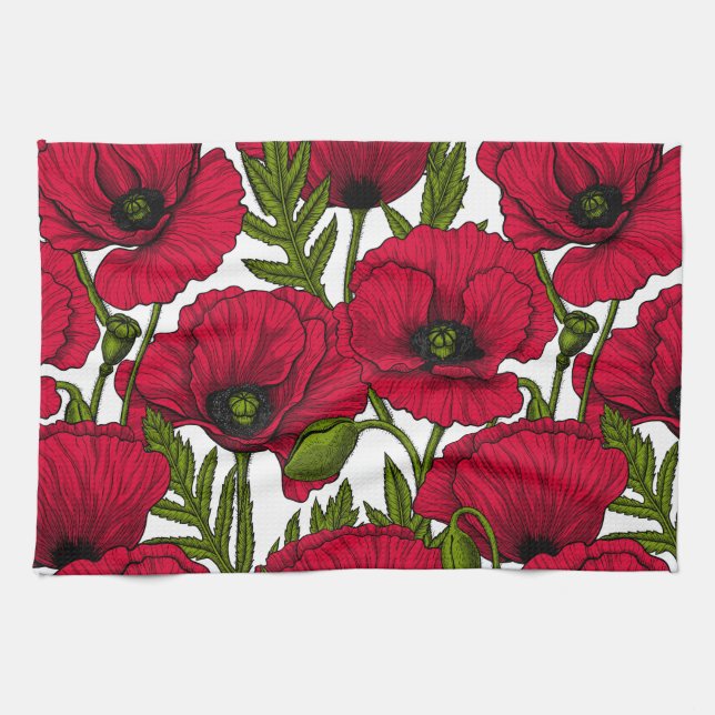 Red Poppy garden 2 Kitchen Towel (Horizontal)