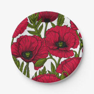 Red Poppy garden 2 Paper Plate