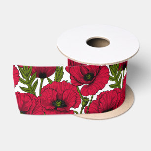 Red Poppy garden 2 Satin Ribbon