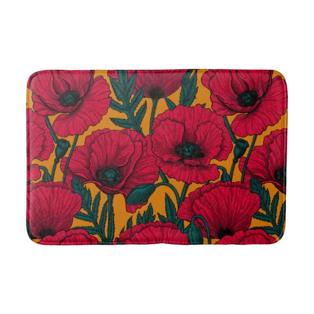 Red poppy garden bath mat (Front)