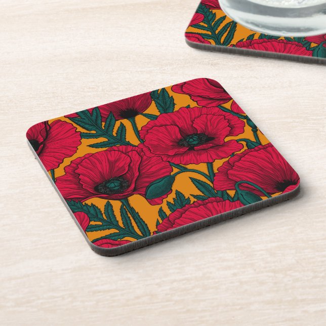 Red poppy garden coaster (Left Side)