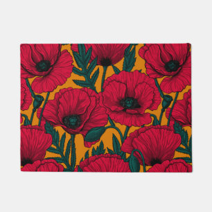 Red poppy garden doormat