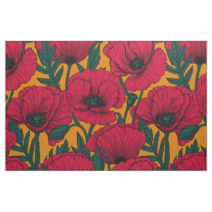 Red poppy garden fabric