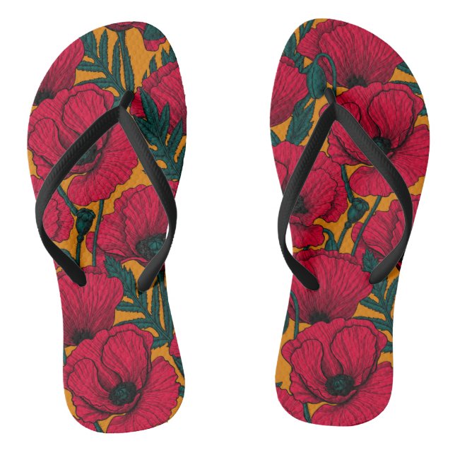 Red poppy garden flip flops (Footbed)