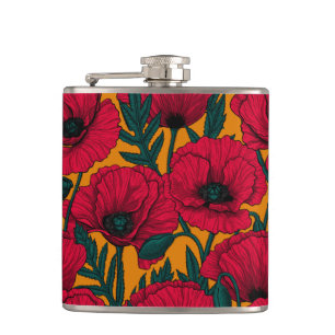 Red poppy garden hip flask