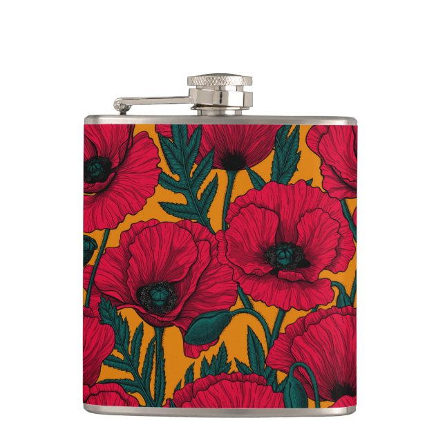 Red poppy garden hip flask (Front)