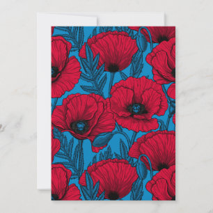 Red poppy garden on blue