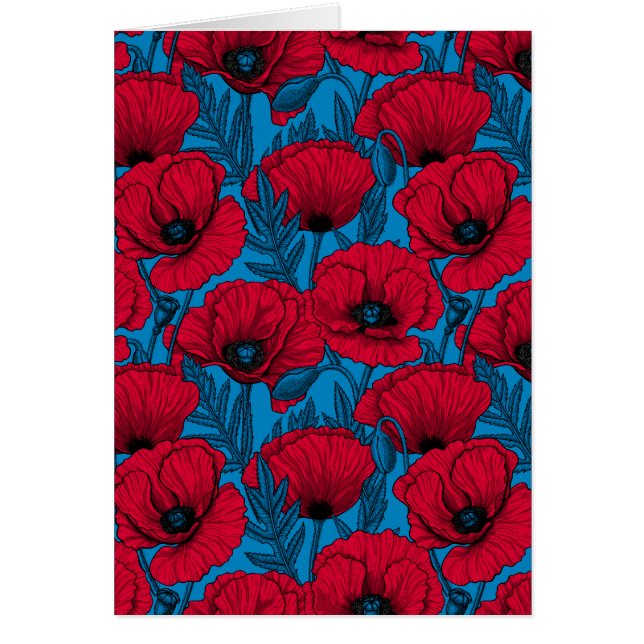 Red poppy garden on blue (Front)