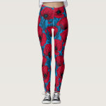 Red poppy garden on blue leggings<br><div class="desc">Vector pattern made of hand-drawn poppies.</div>