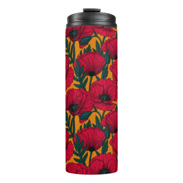 Red poppy garden thermal tumbler (Front)