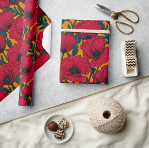 Red poppy garden wrapping paper