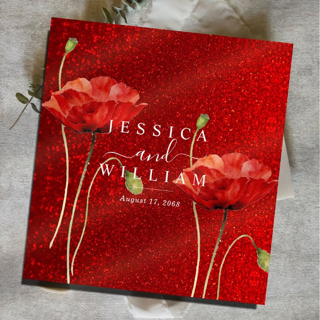 Red Poppy Glittery Elegant Wedding Photo Album Binder (Creator Uploaded)