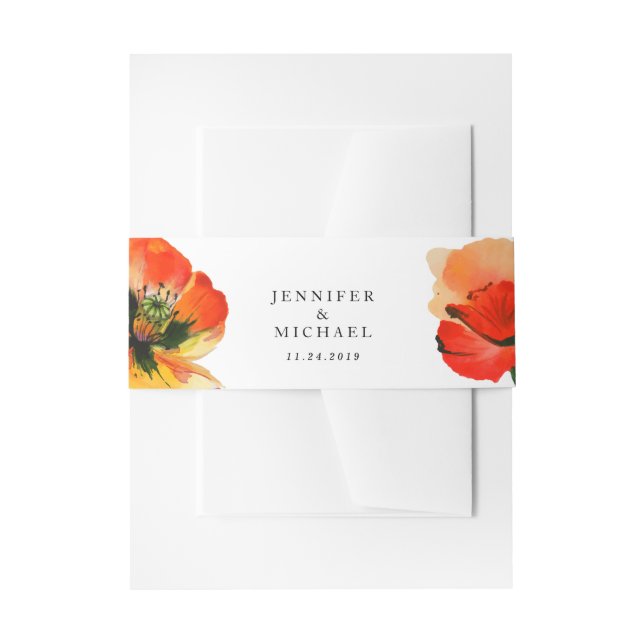 Red Poppy Illustration Floral Simple Invitation Belly Band (Front Example)