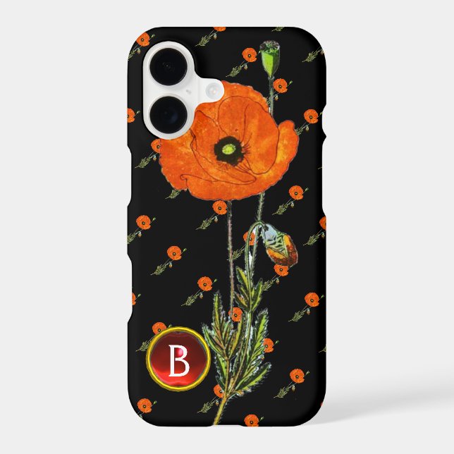 RED POPPY IN BLACK RUBY GEMSTONE  MONOGRAM (Back)