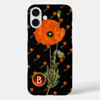 RED POPPY IN BLACK RUBY GEMSTONE MONOGRAM