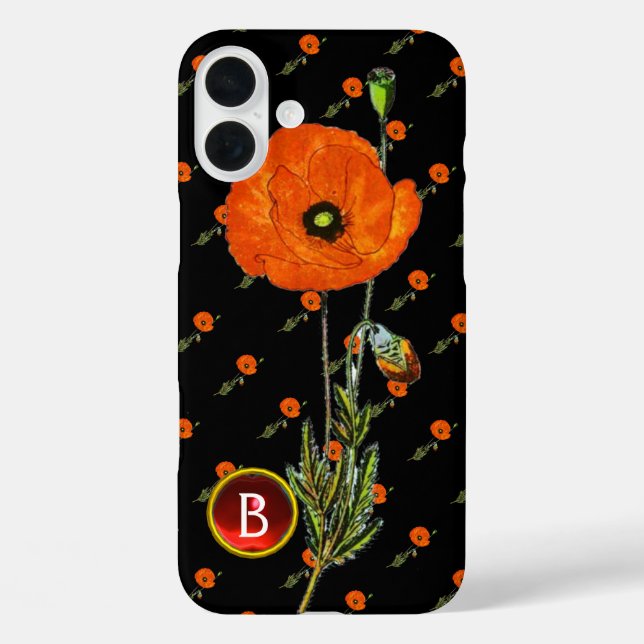 RED POPPY IN BLACK RUBY GEMSTONE  MONOGRAM Case-Mate iPhone CASE (Back)