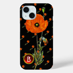 RED POPPY IN BLACK RUBY GEMSTONE  MONOGRAM iPhone 15 CASE
