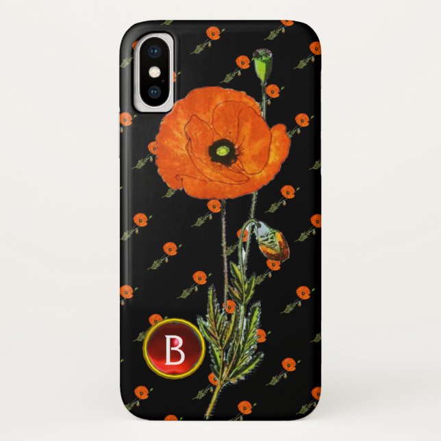 RED POPPY IN BLACK RUBY GEMSTONE  MONOGRAM Case-Mate iPhone CASE (Back)