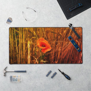 Red Poppy In Golden Wheat Field   Desk Mat