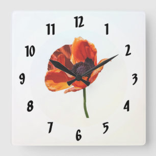 Red Poppy in Sunshine Square Wall Clock