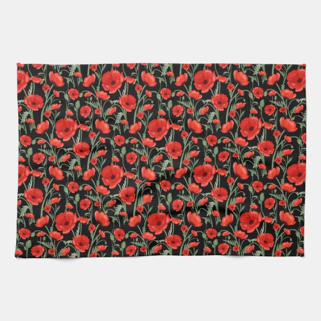 Red Poppy Kitchen Towel (Horizontal)