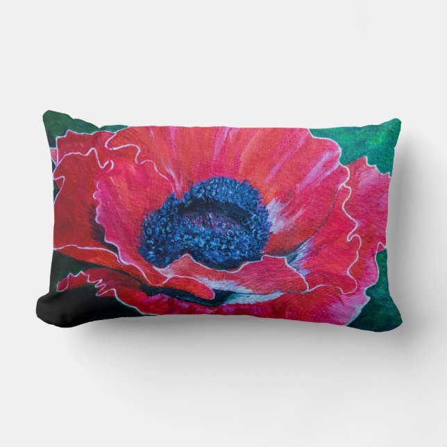 Red Poppy Lumbar Pillow (Front)