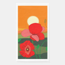 Red Poppy Meadow at Sunset Illustration 