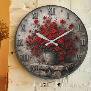 Red Poppy Meadow Mountain Wildflower Landscape Large Clock