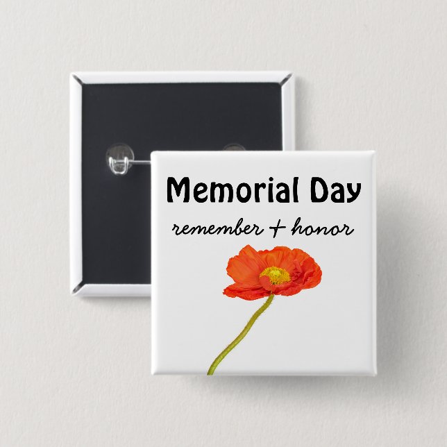 Red Poppy Memorial Day  2 Inch Square Button (Front & Back)