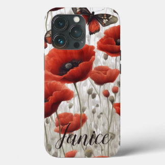 Red Poppy Monogram iPhone 13 Pro Case