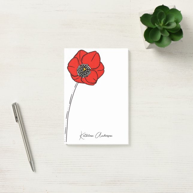 Red Poppy Monogram Name Post-it Notes (Office)