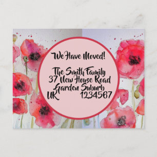Red Poppy New Address Postcard, We Are Moving Postcard