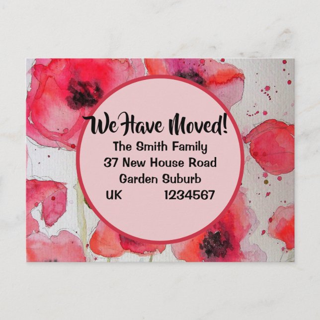 Red Poppy New Address Postcard, We Are Moving Postcard (Front)